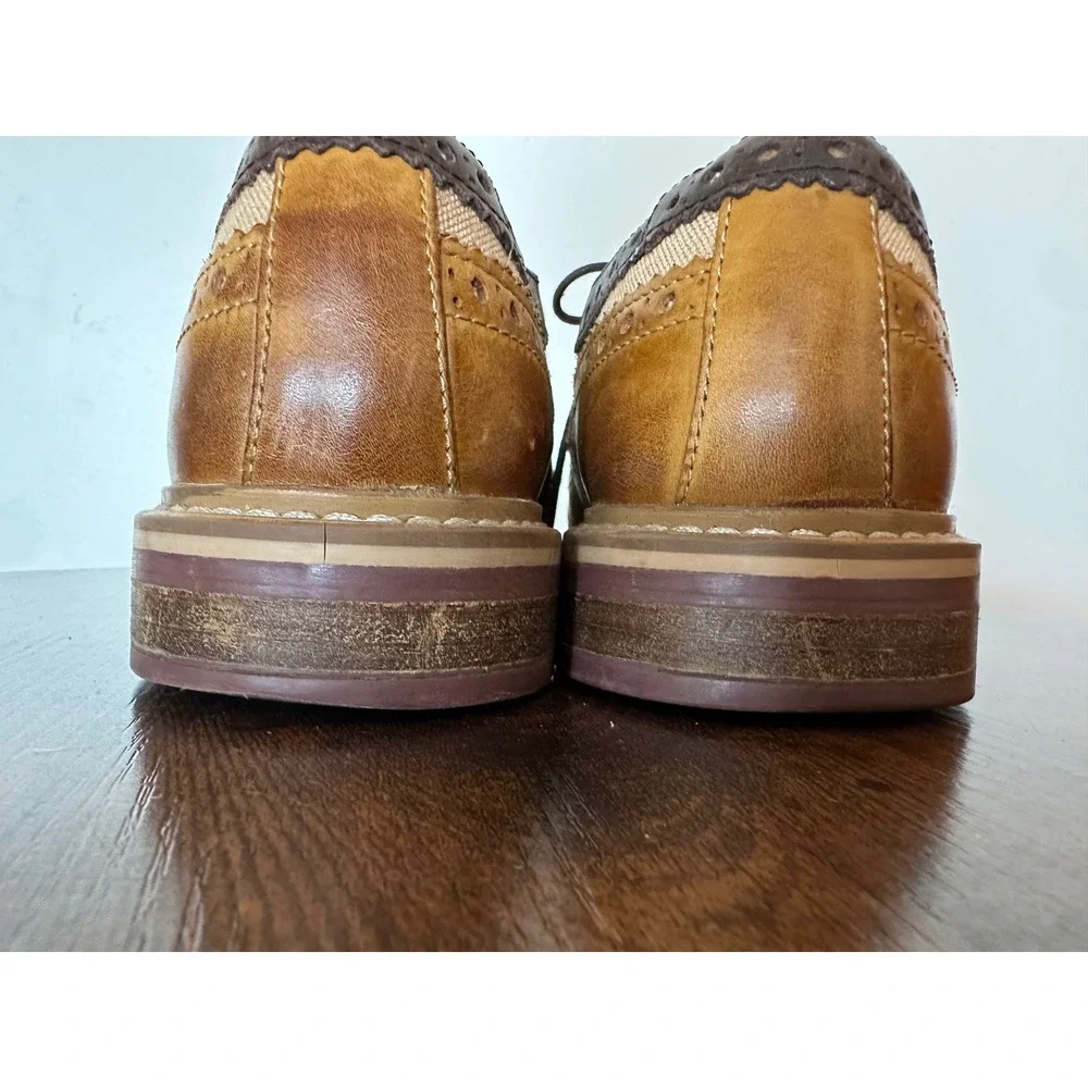 Clarks Tor England Mens size 10 Leather Canvas Wingtip Brogue Oxford Shoes